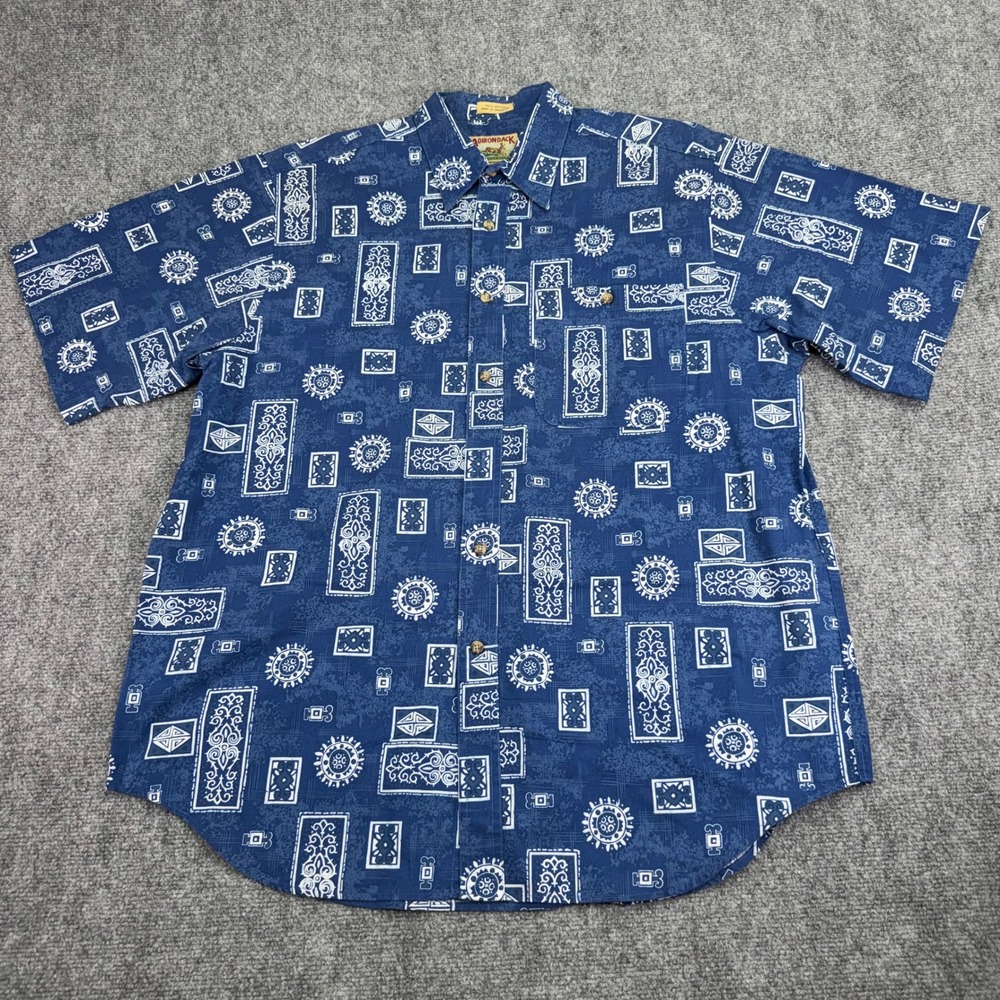 Adirondack Savile Row Mens XL Blue Geometric Tribal Print Cotton Button Up Shirt